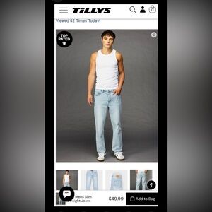 TiLLY’s RSQ Mens Slim Straight Jeans 30x30 Light Wash Denim NWT   $46.99